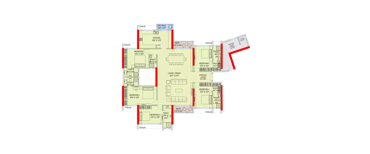 Floor plan for 5 BHK