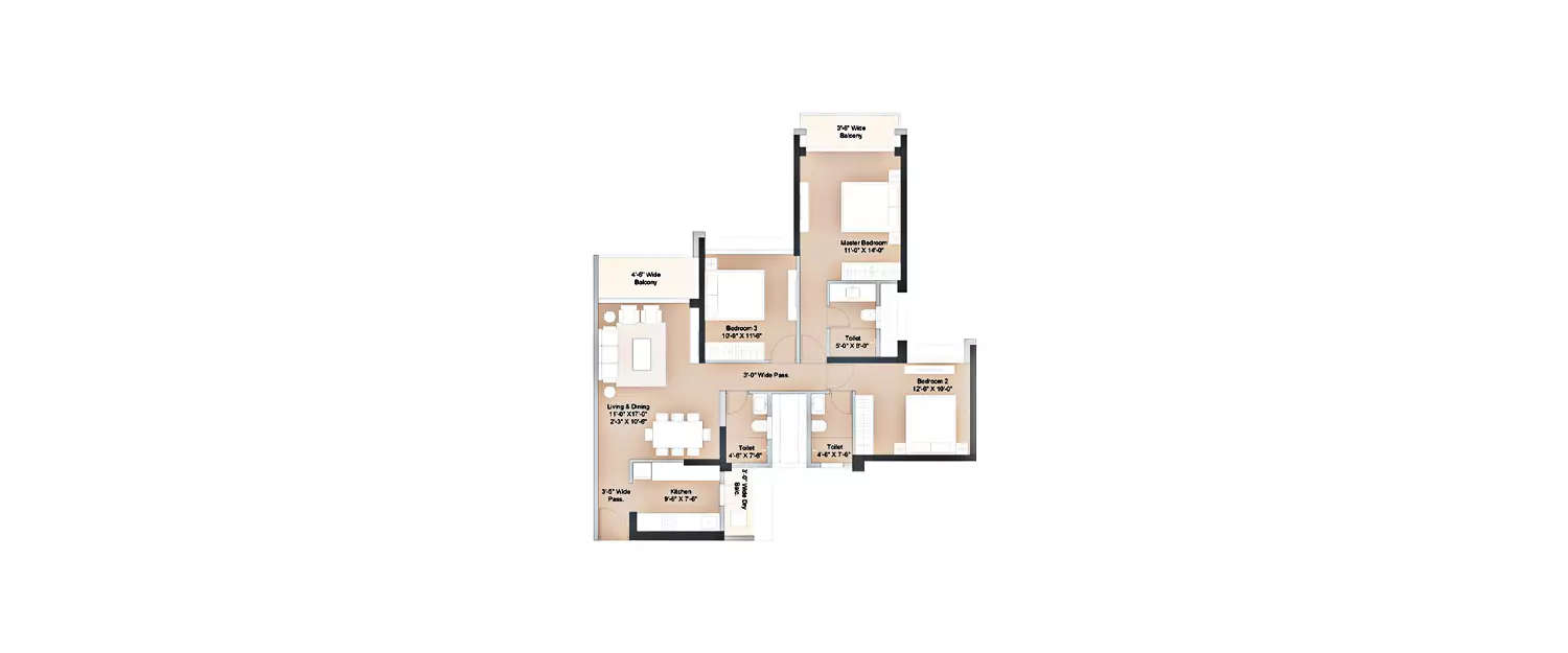 Floor plan for 3 BHK