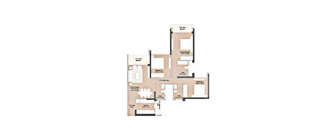 Sunteck Skydeck Collection Goregaon - Floor plan 3 BHK 1088 Sq.ft
