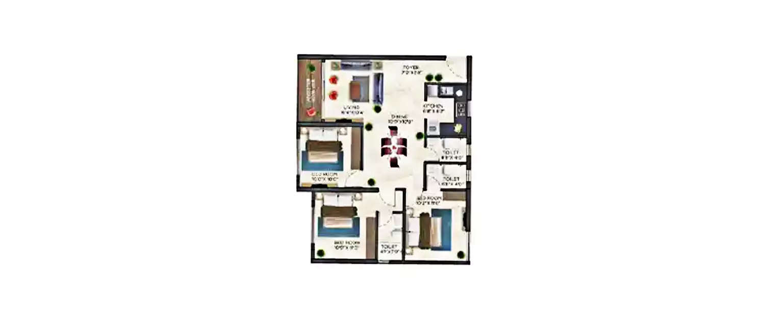 Floor plan for 3 BHK