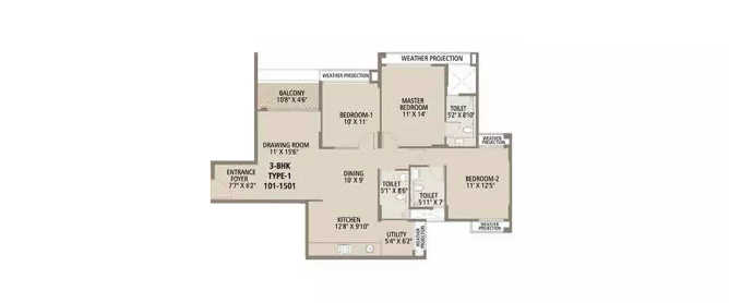Arvind Bel Air Vidyaranyapura - Floor plan 3 BHK 1626 Sq.ft