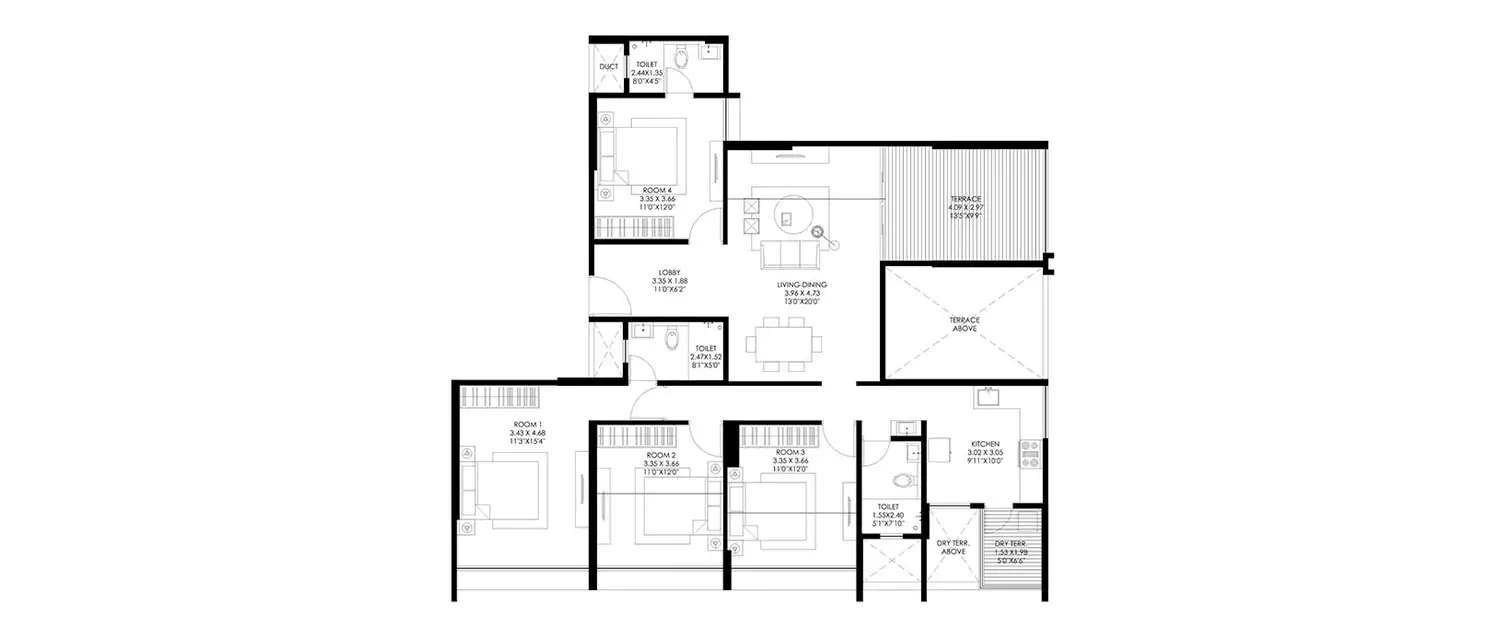 Floor plan for 4 BHK