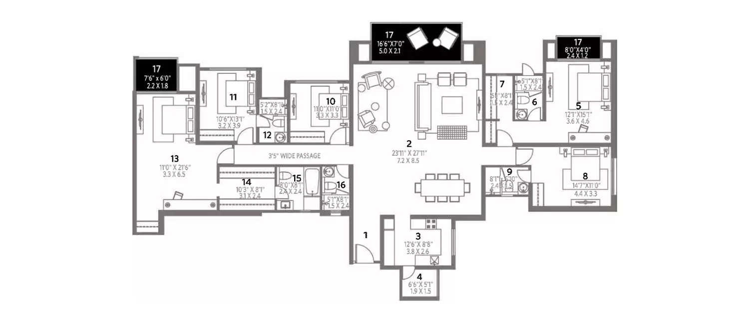 Floor plan for 5 BHK