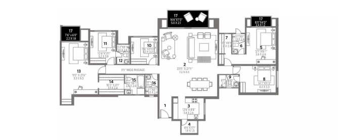 Hiranandani Anchorage Egattur - Floor plan 5 BHK 2405 Sq.ft