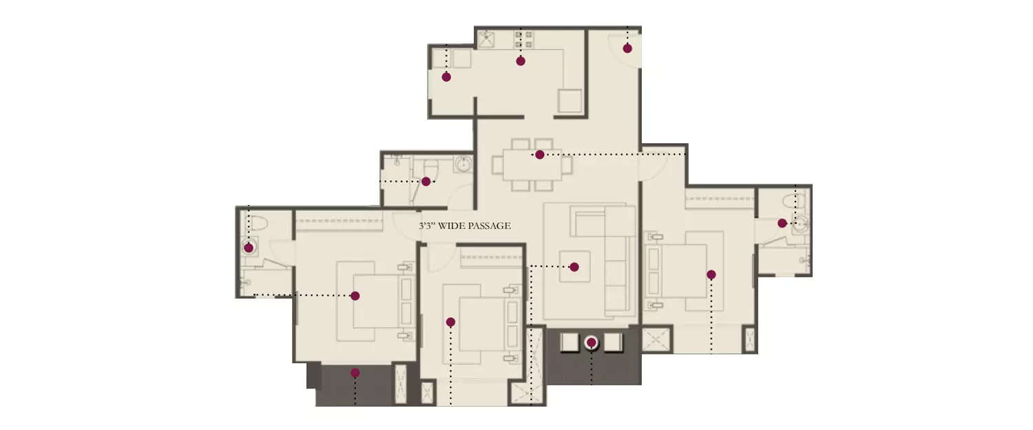 Floor plan for 3 BHK