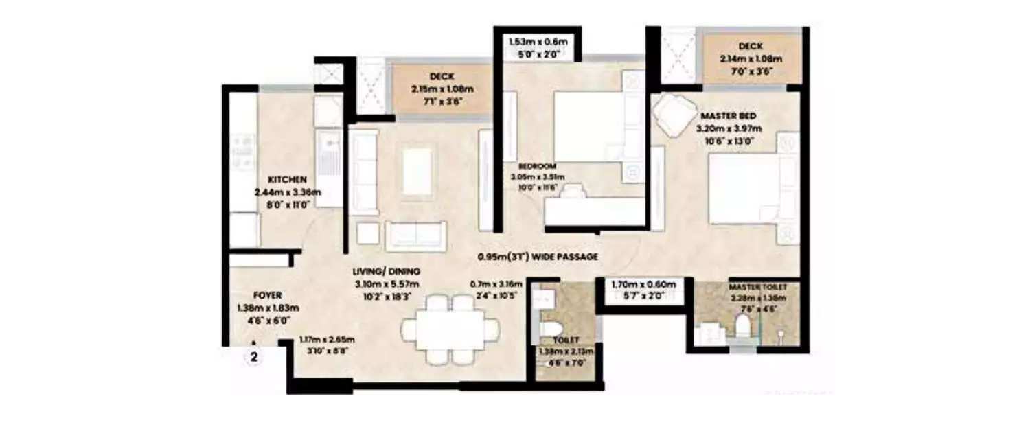 Floor plan for 2 BHK