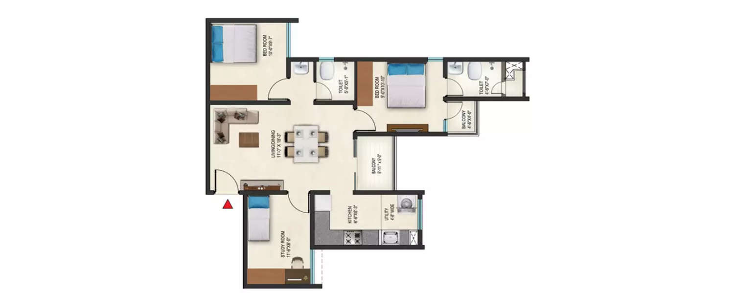 Floor plan for 2.5 BHK
