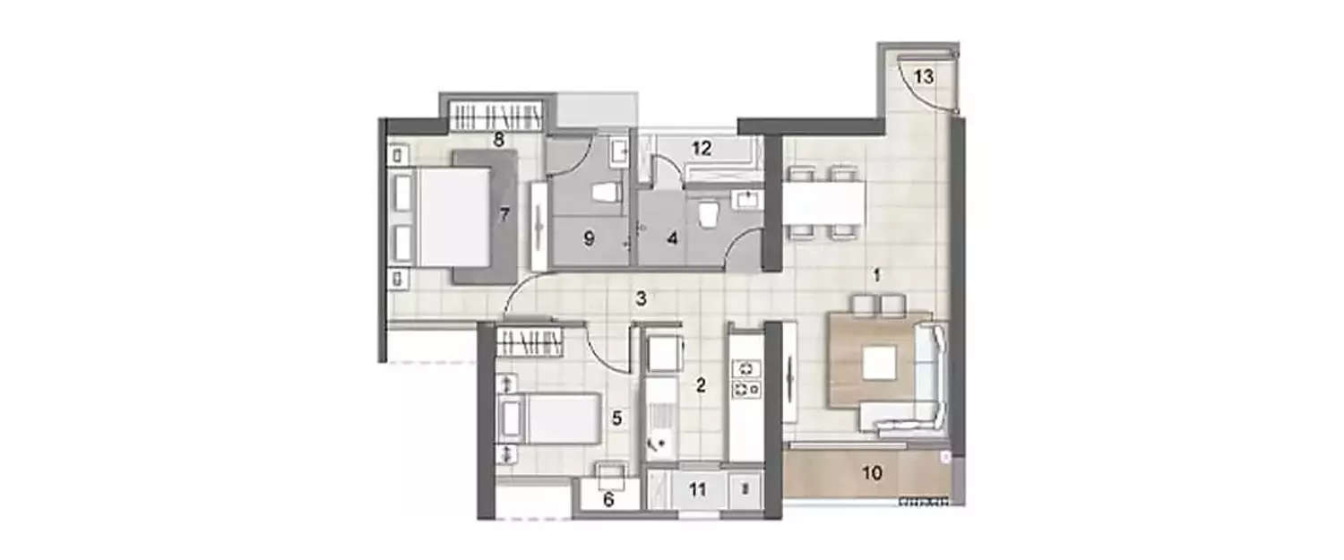 Floor plan for 2 BHK