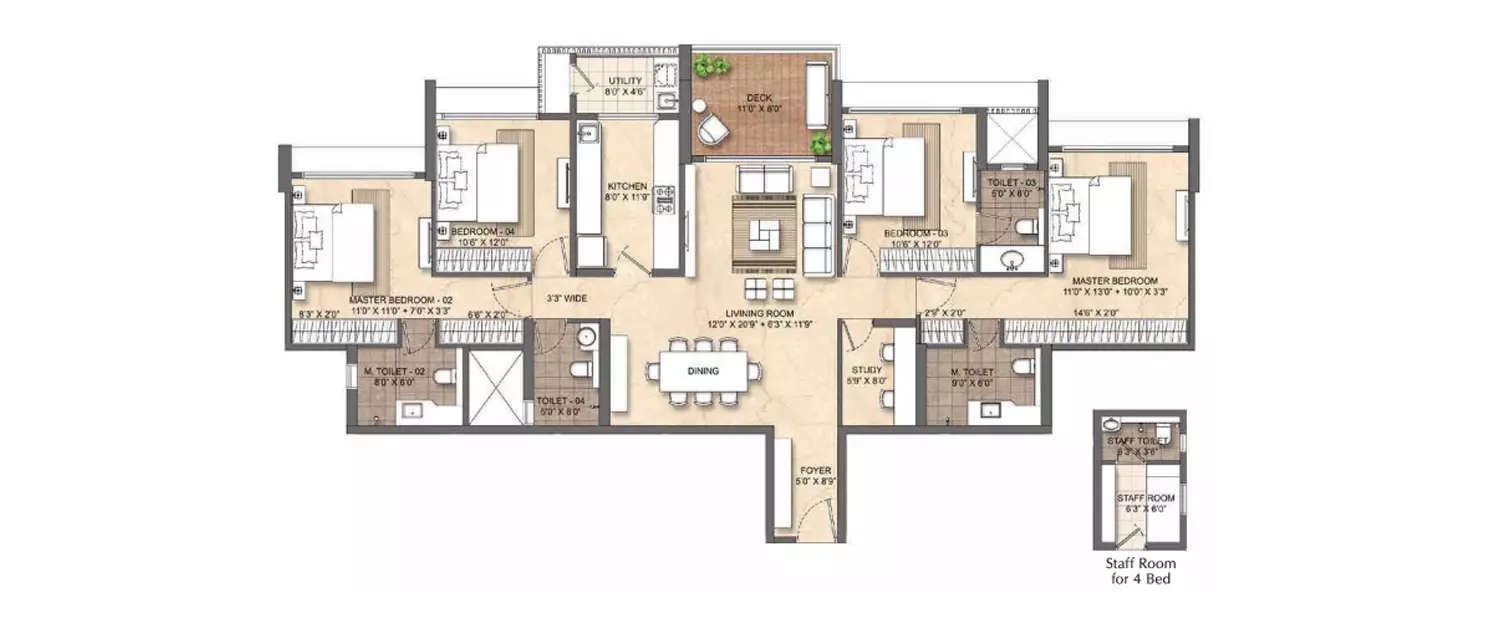 Floor plan for 4 BHK