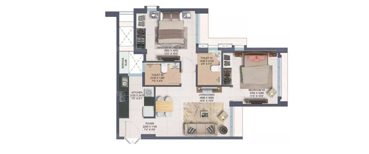 Floor plan for 2 BHK