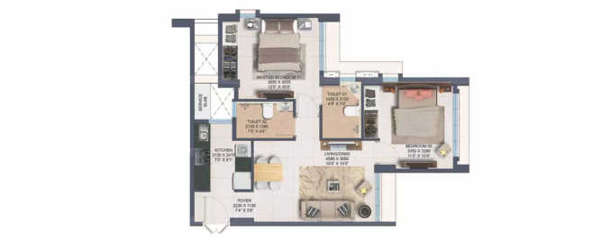 Nahar Amaryllis Powai - Floor plan 2 BHK 577 Sq.ft