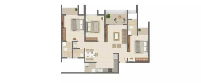 Rohan Nidita Hinjewadi - Floor plan 3 BHK 1185 Sq.ft