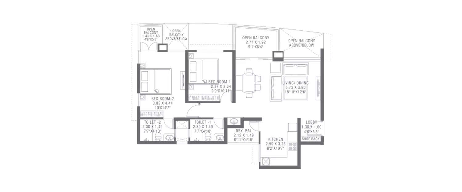 Floor plan for 2 BHK
