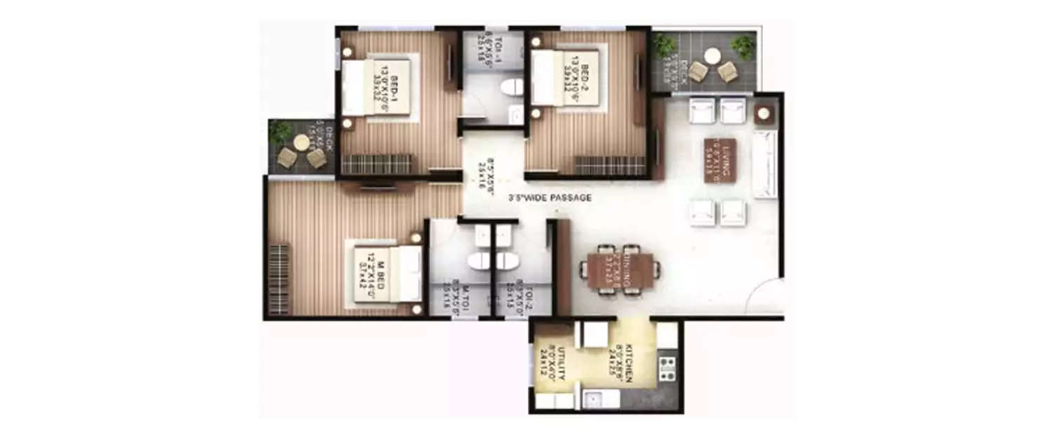 Floor plan for 3 BHK