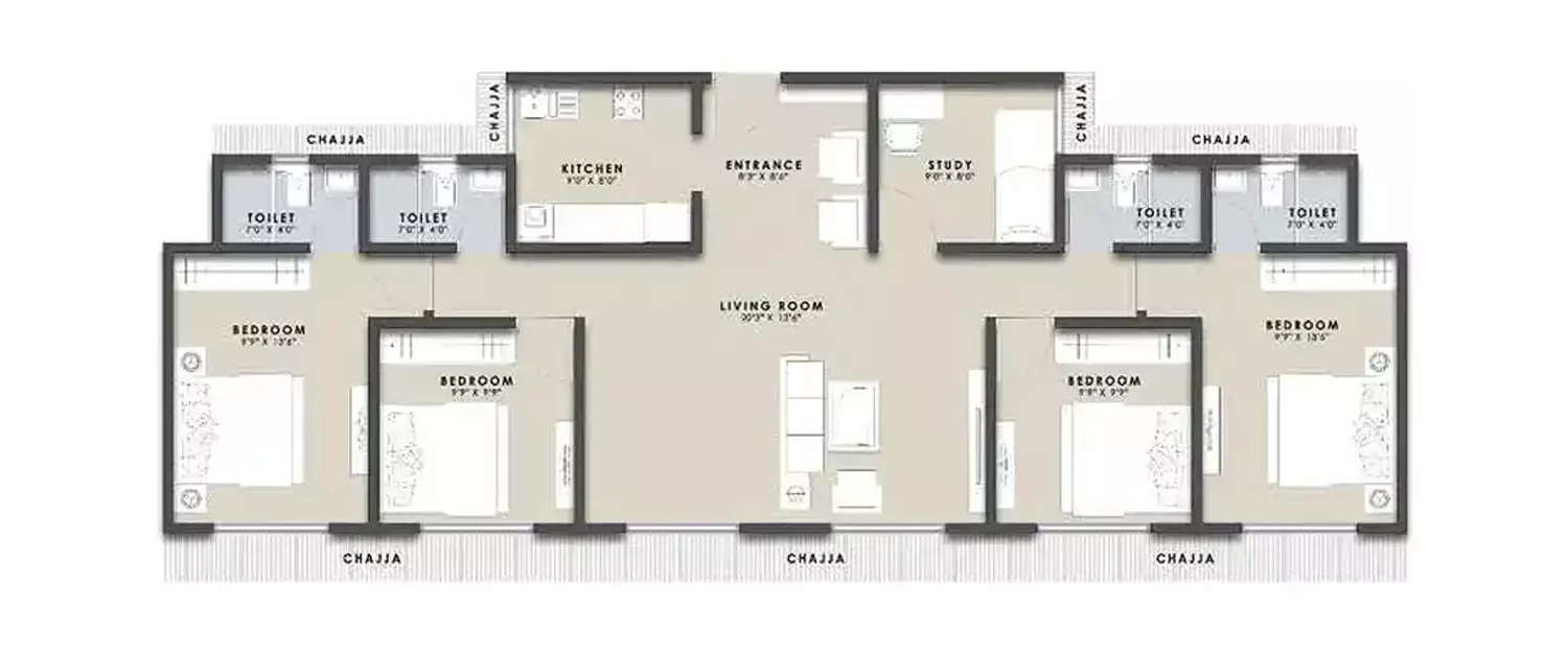 Floor plan for 4 BHK