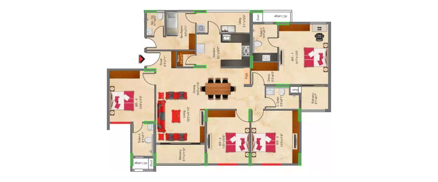 Floor plan for 4 BHK