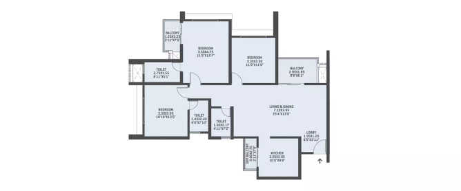 VTP Verve Baner - Floor plan 3 BHK 1218 Sq.ft