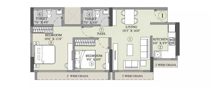 Vardhman Oasis Girgaon - Floor plan 2 BHK 540 Sq.ft