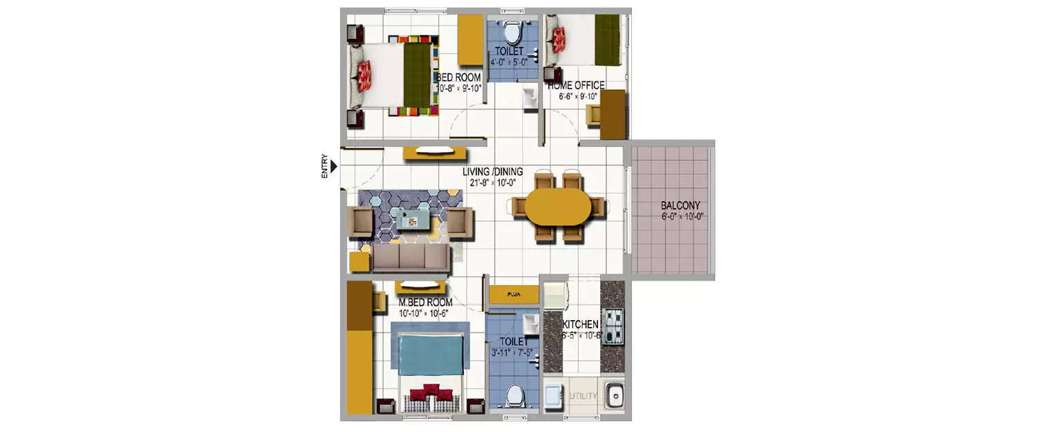 Floor plan for 2.5 BHK