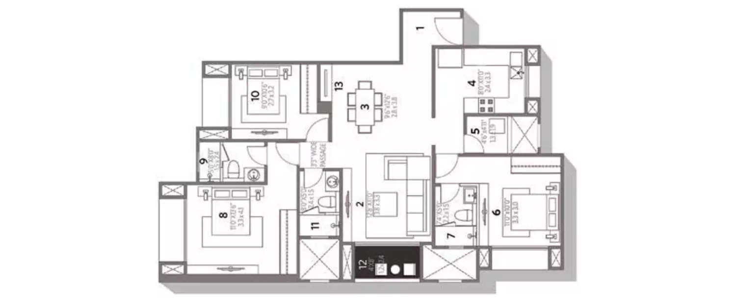 Floor plan for 3 BHK