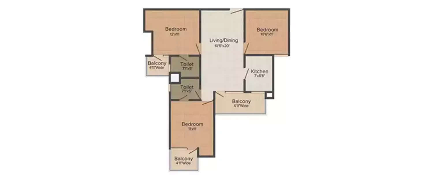 Floor plan for 3 BHK