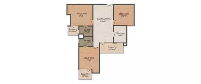 Amrapali Verona Heights Techzone IV Greater Noida W - Floor plan 3 BHK 1220 Sq.ft