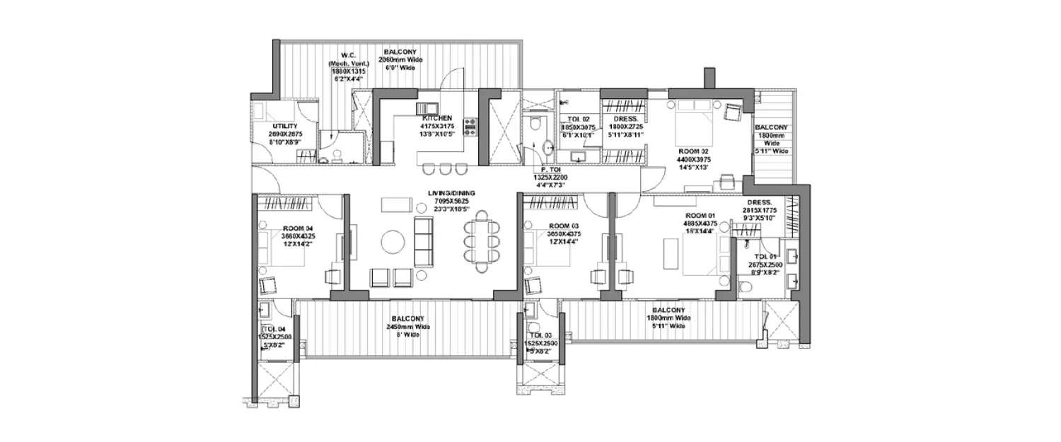 Floor plan for 4 BHK