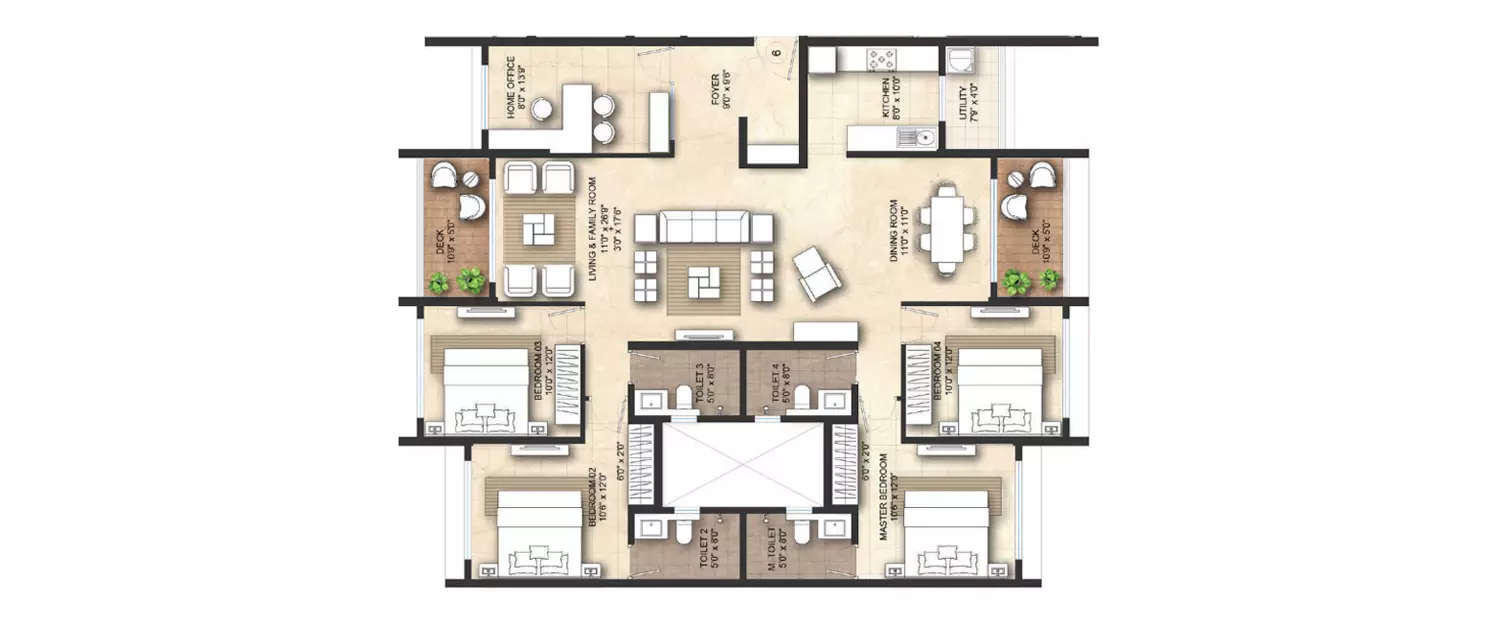 Floor plan for 4 BHK