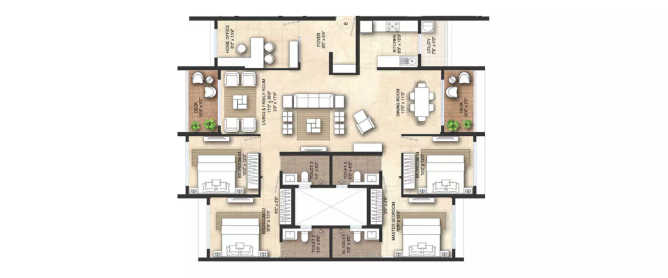 Lodha Giardino Kharadi - Floor plan 4 BHK 2148 Sq.ft