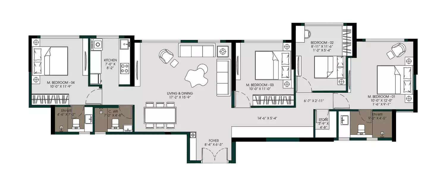Floor plan for 4 BHK