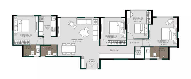 MICL Aaradhya Parkwood Mira Bhayandar - Floor plan 4 BHK 1128 Sq.ft