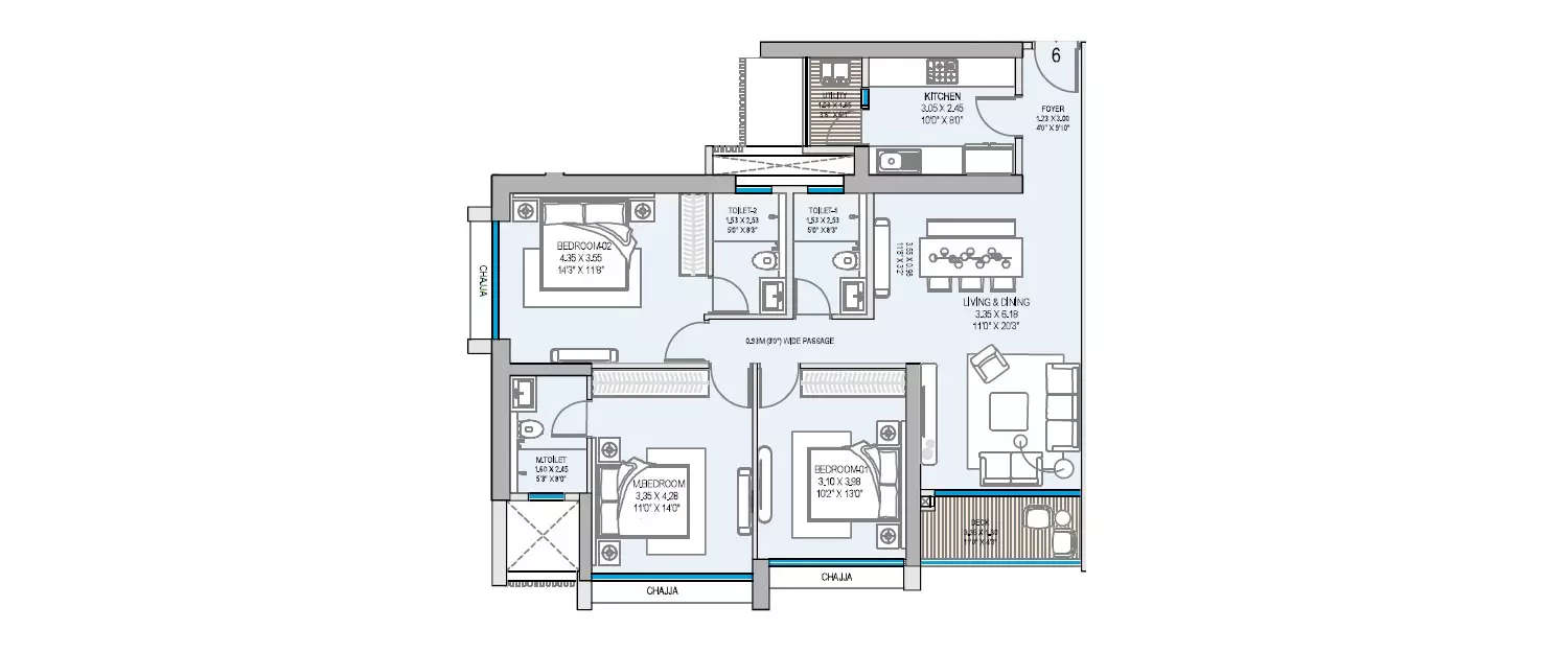 Floor plan for 3 BHK