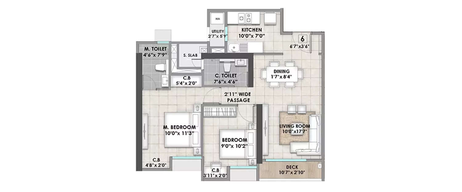 Floor plan for 2 BHK