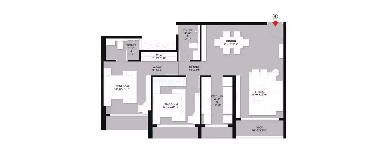 Floor plan for 2 BHK