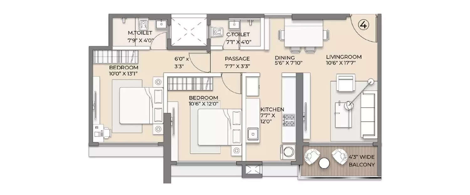 Floor plan for 2 BHK