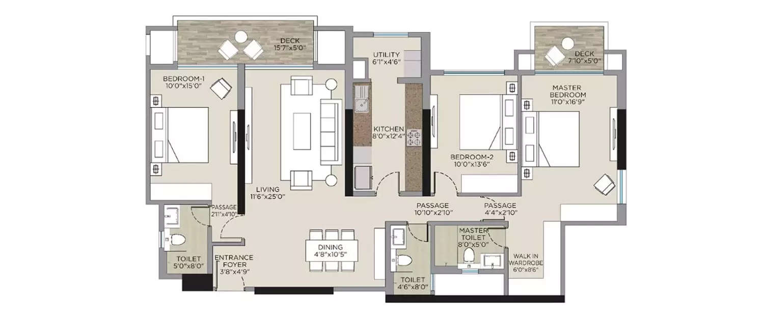 Floor plan for 3 BHK