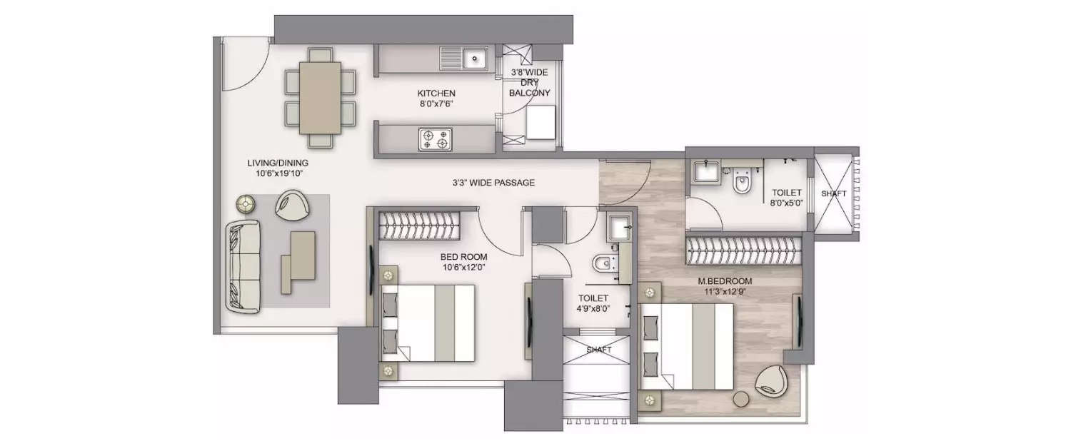 Floor plan for 2 BHK