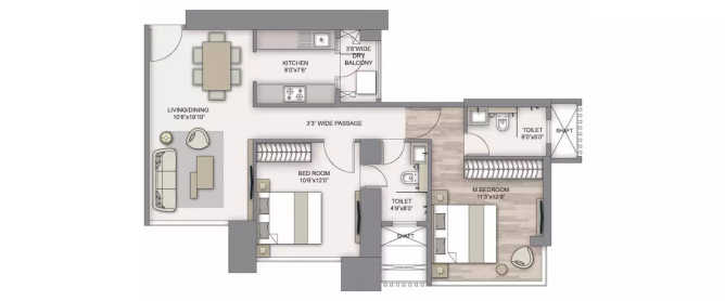 Piramal Aranya Byculla - Floor plan 2 BHK 760 Sq.ft