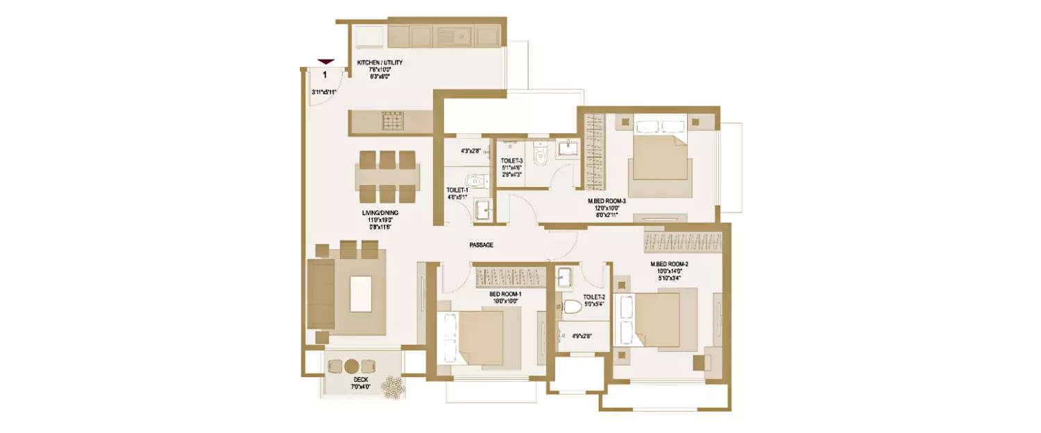 Floor plan for 3 BHK