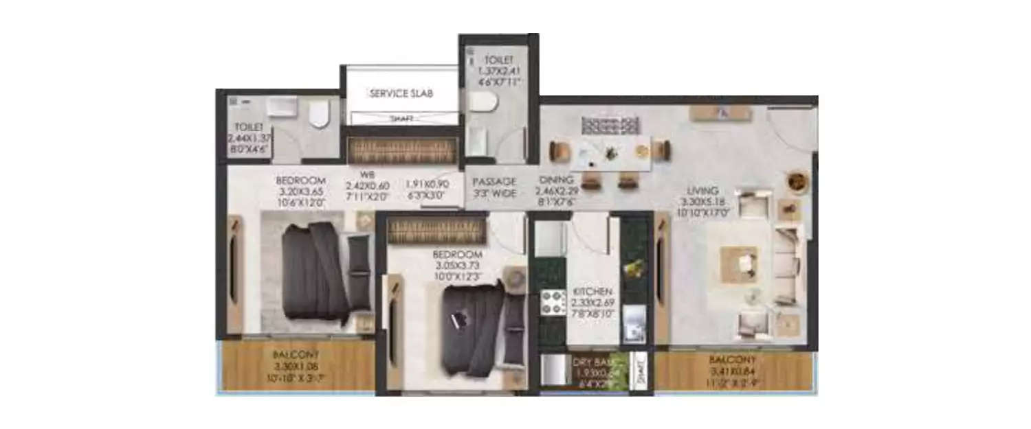 Floor plan for 2 BHK