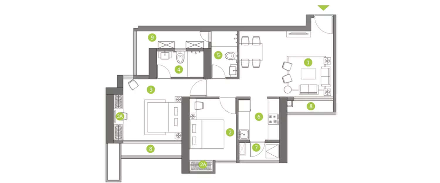Floor plan for 2 BHK