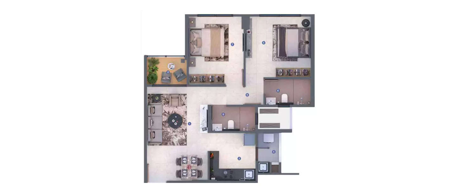 Floor plan for 2 BHK