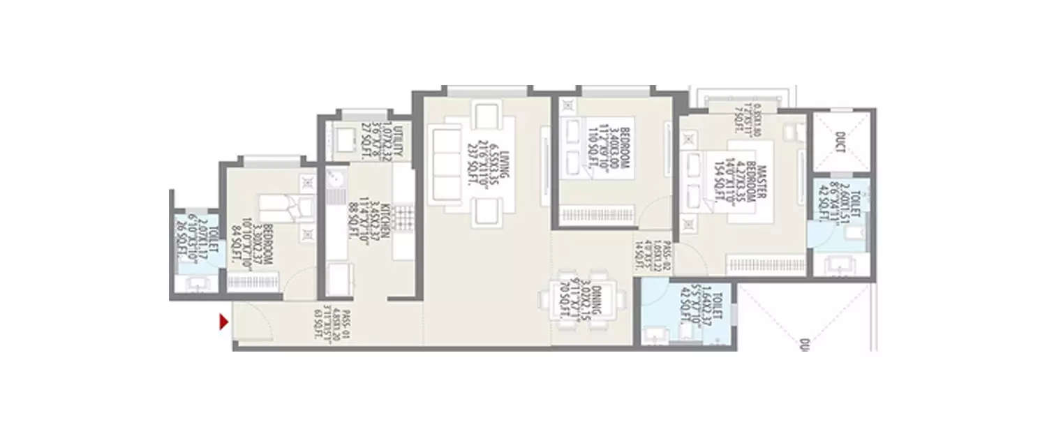 Floor plan for 2.5 BHK