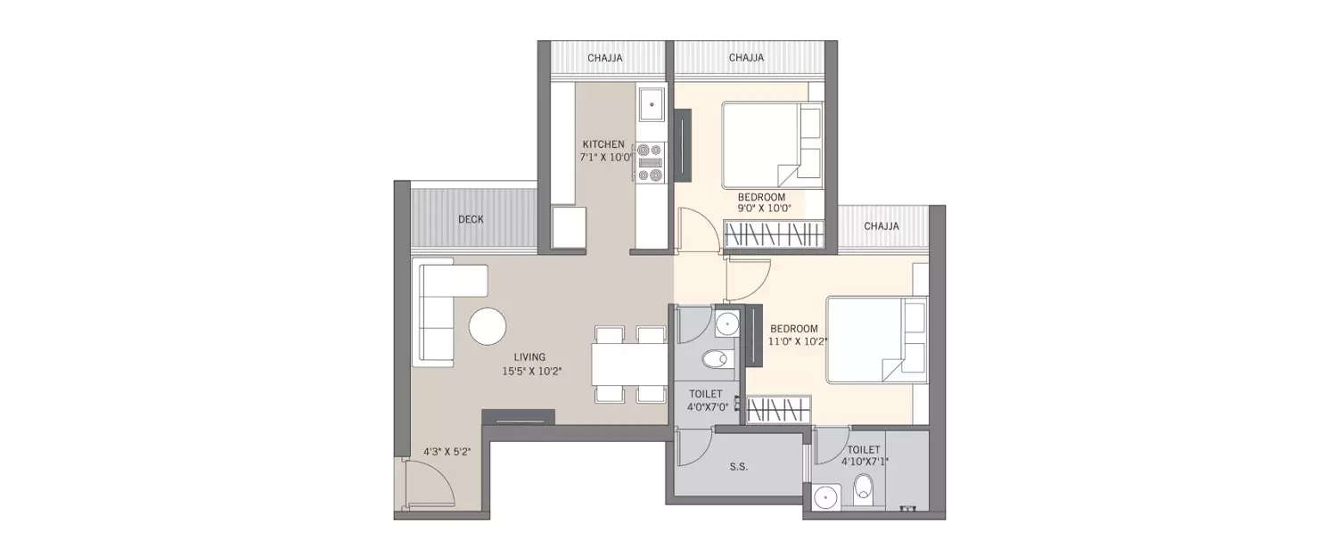 Floor plan for 2 BHK