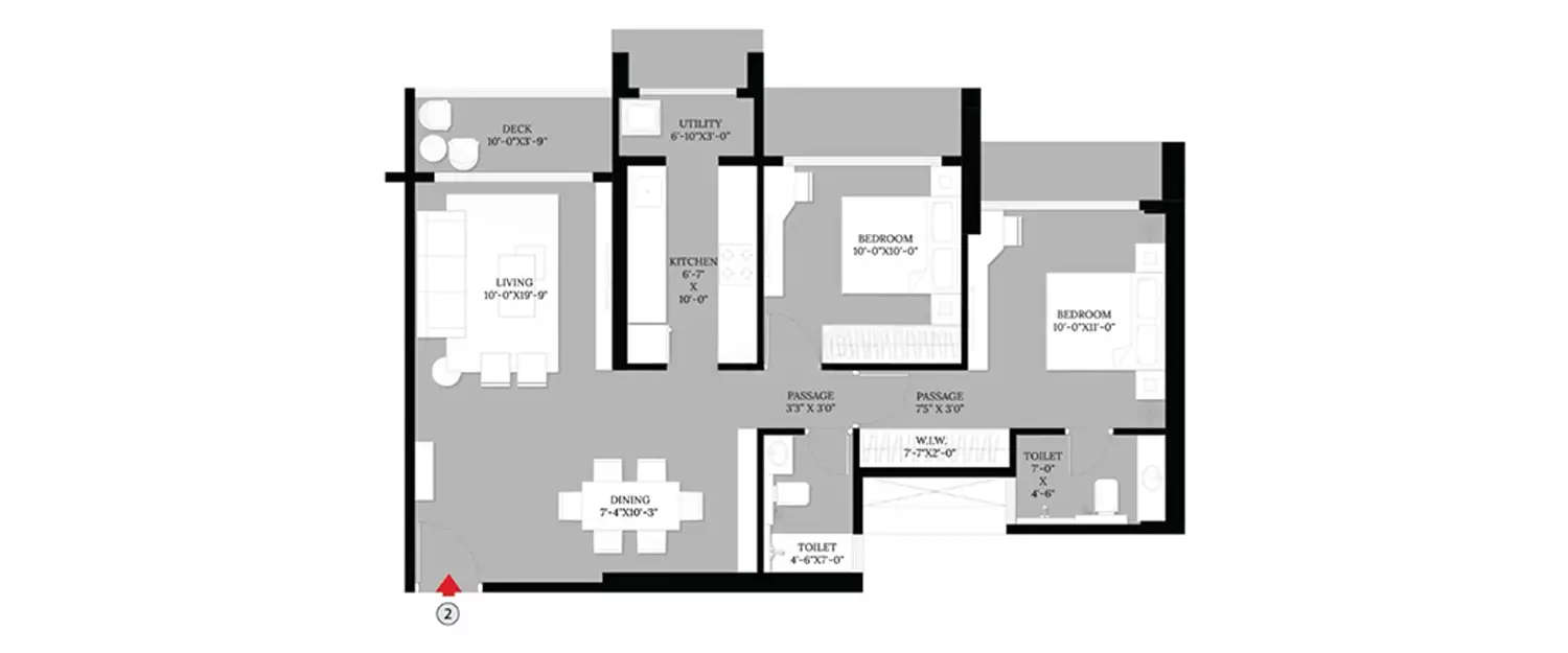 Floor plan for 2 BHK