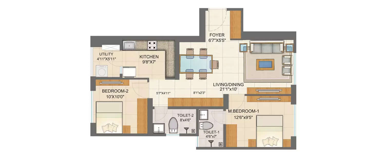 Floor plan for 2 BHK