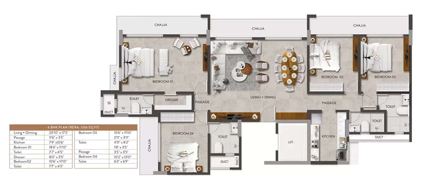 Floor plan for 4 BHK