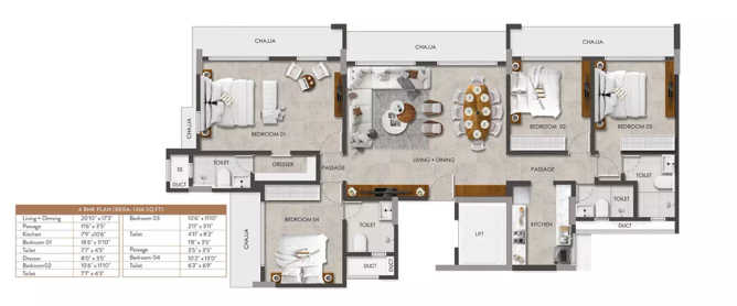 Paradigm Artteza Santacruz - Floor plan 4 BHK 1356 Sq.ft