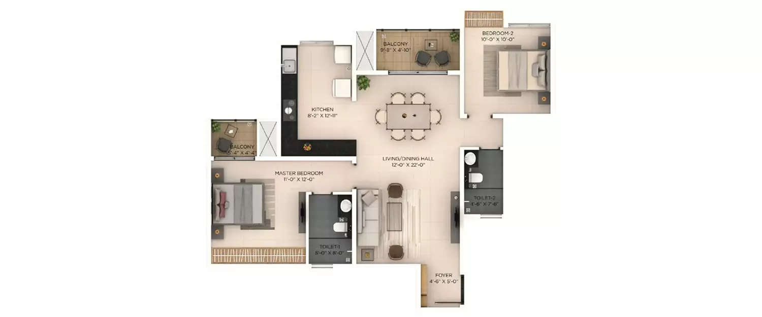 Floor plan for 2 BHK