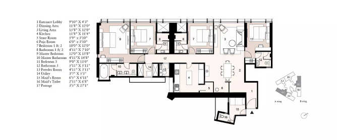 Lodha Trump Tower Worli - Floor plan 4 BHK 1601 Sq.ft